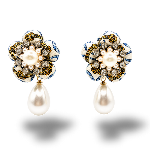 CC Horseshoe Vintage Silk Necktie Drop Earrings
