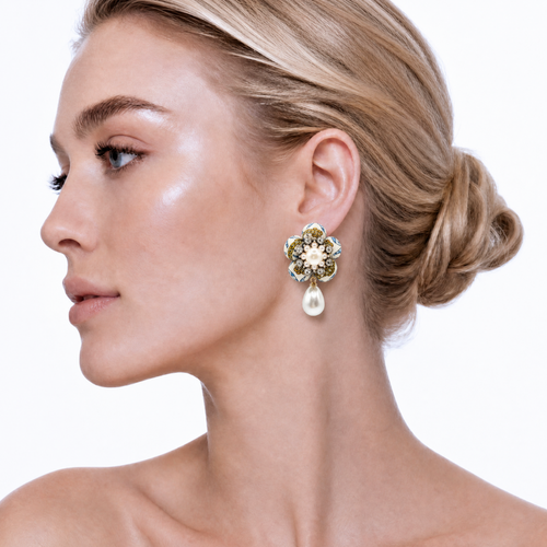 CC Horseshoe Vintage Silk Necktie Drop Earrings