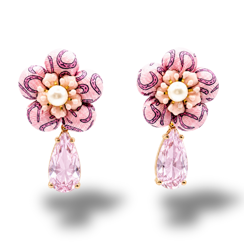 Horseshoe Vintage Silk Necktie Drop Earrings