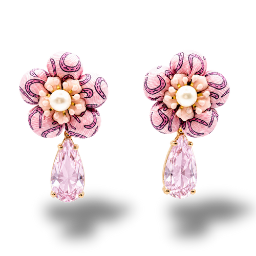 Horseshoe Vintage Silk Necktie Drop Earrings