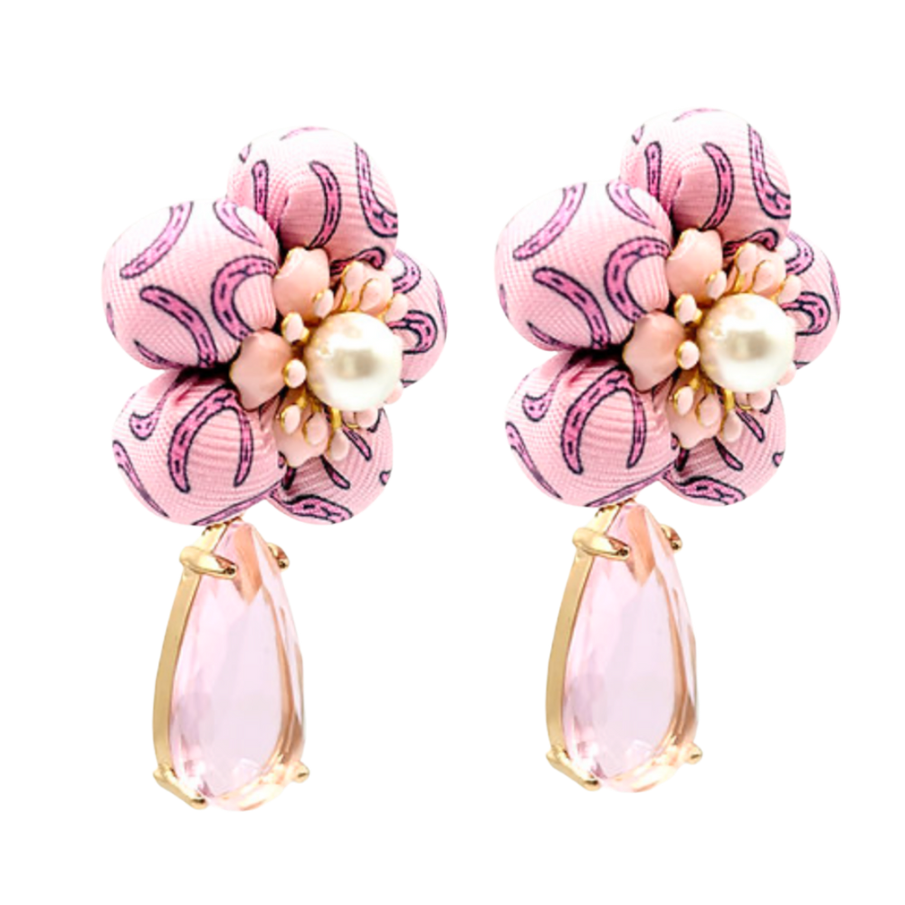 Horseshoe Vintage Silk Necktie Drop Earrings