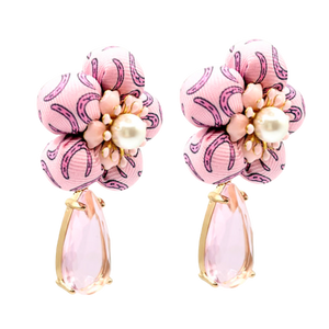 Horseshoe Vintage Silk Necktie Drop Earrings