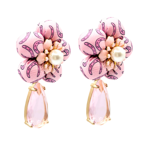 Horseshoe Vintage Silk Necktie Drop Earrings