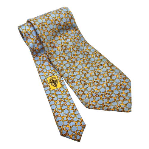 Horsebit Vintage Silk Necktie Drop Earrings