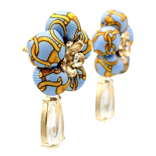 Horsebit Vintage Silk Necktie Drop Earrings