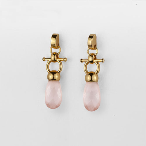 Droplette - Rose Quartz Equestrian Horse Bit Necklace in Gold