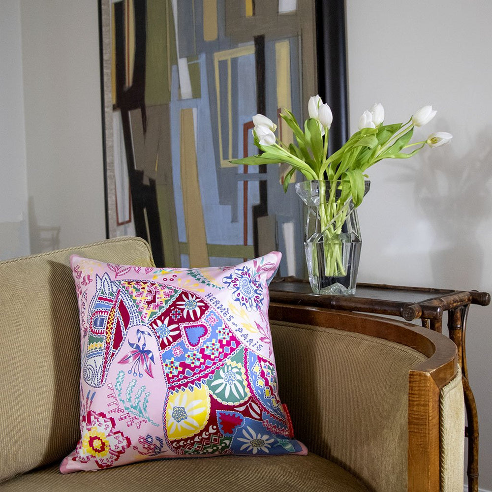En Attendant Ulysse Vintage Silk Scarf Pillow 17"