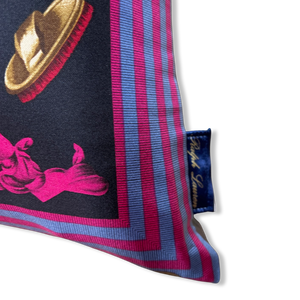 Equestrian Navy Vintage Silk Scarf Pillows 22"