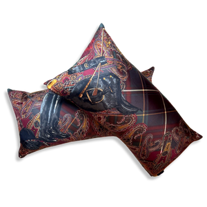 Equestrian Paisley & Tartan Vintage Silk Scarf Pillows
