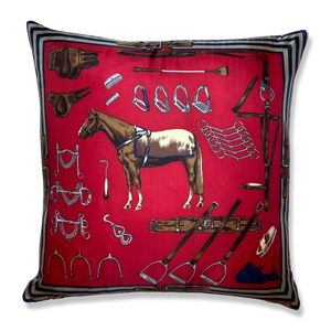 Equestrian Red Vintage Silk Scarf Pillows 22"
