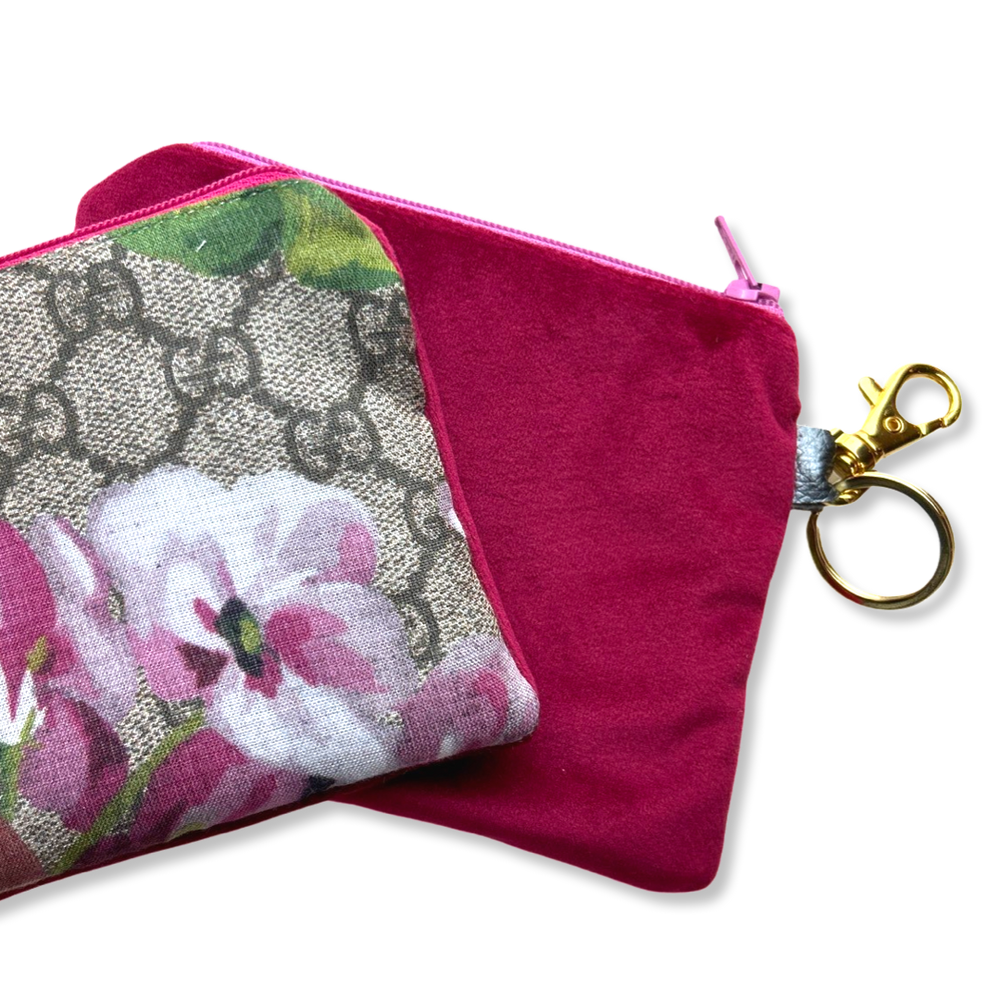 GG Blooms Pink Vintage Silk Scarf Coffee Run Keychain Bag