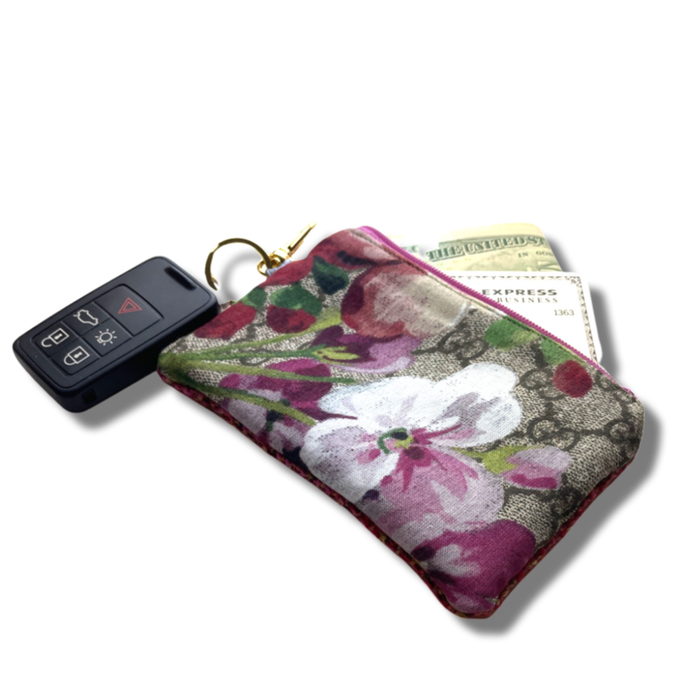 GG Blooms Pink Vintage Silk Scarf Coffee Run Keychain Bag