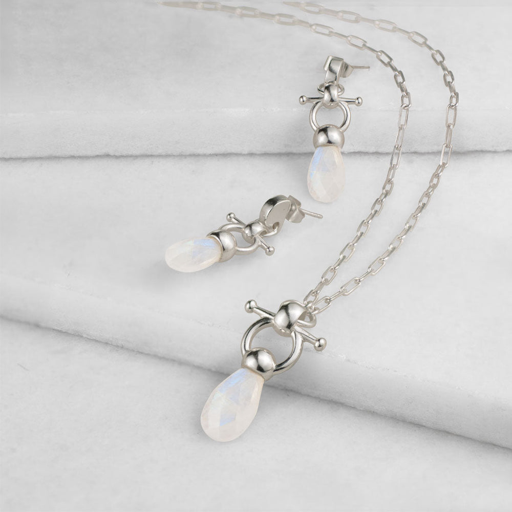 Droplette - Moonstone Equestrian Horse Bit Necklace in Silver