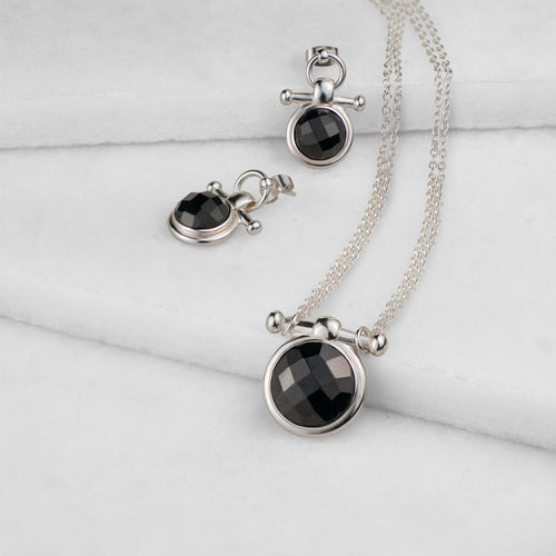 Adele - Black Onyx Horse Bit Equestrian Earring in Silver
