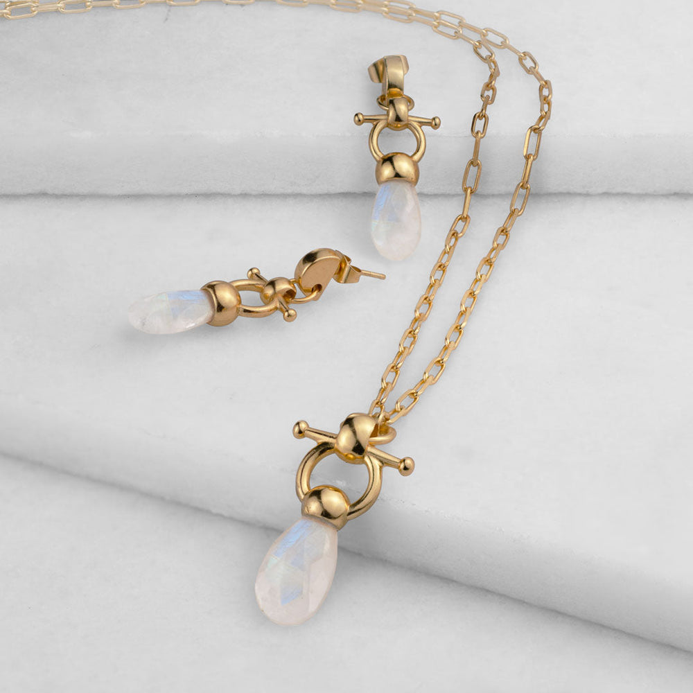 Droplette - Moonstone Equestrian Horse Bit Necklace in Gold