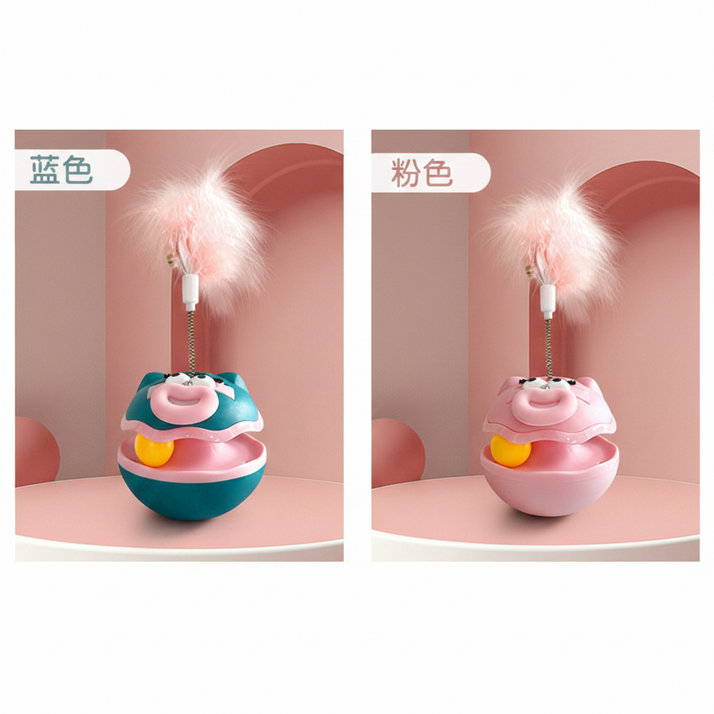 Interactive Tumbler Cat Toy with Feather Teaser & Ball - Self-Play