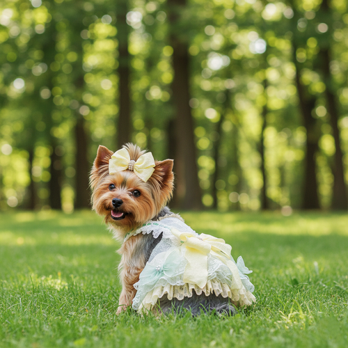 Handmade Cute Dog Dress Yellow Lace Bowknot Outfit