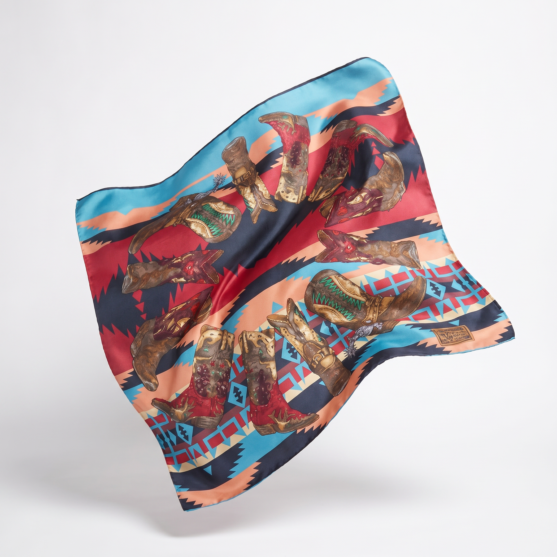 Cowboy Boots Vintage Silk Scarf Pillows 35"