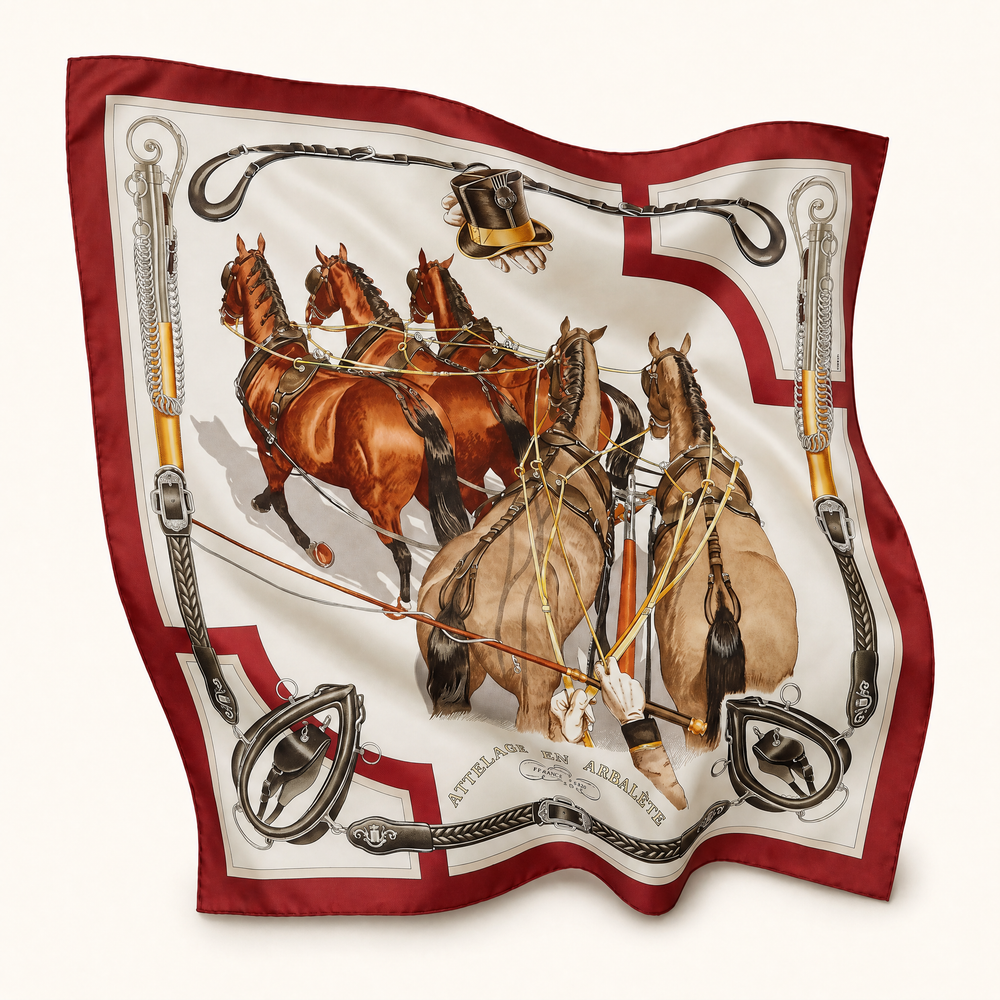 Attelage en Arbalete Forever Vintage Framed Silk Scarf 42"