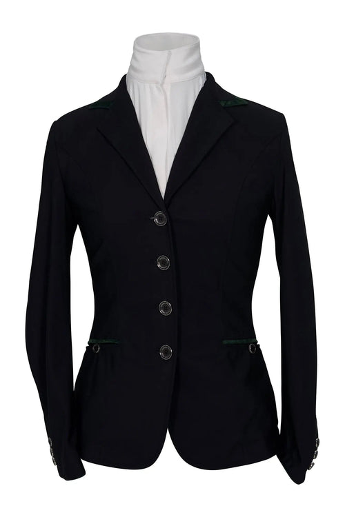 Grand Prix Saltare Premio 4 Button Riding Show Coat, Black with Dark Green