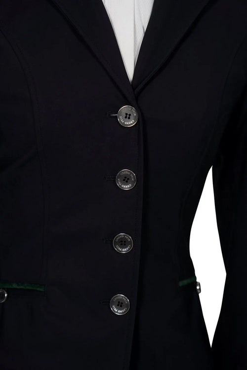 Grand Prix Saltare Premio 4 Button Riding Show Coat, Black with Dark Green