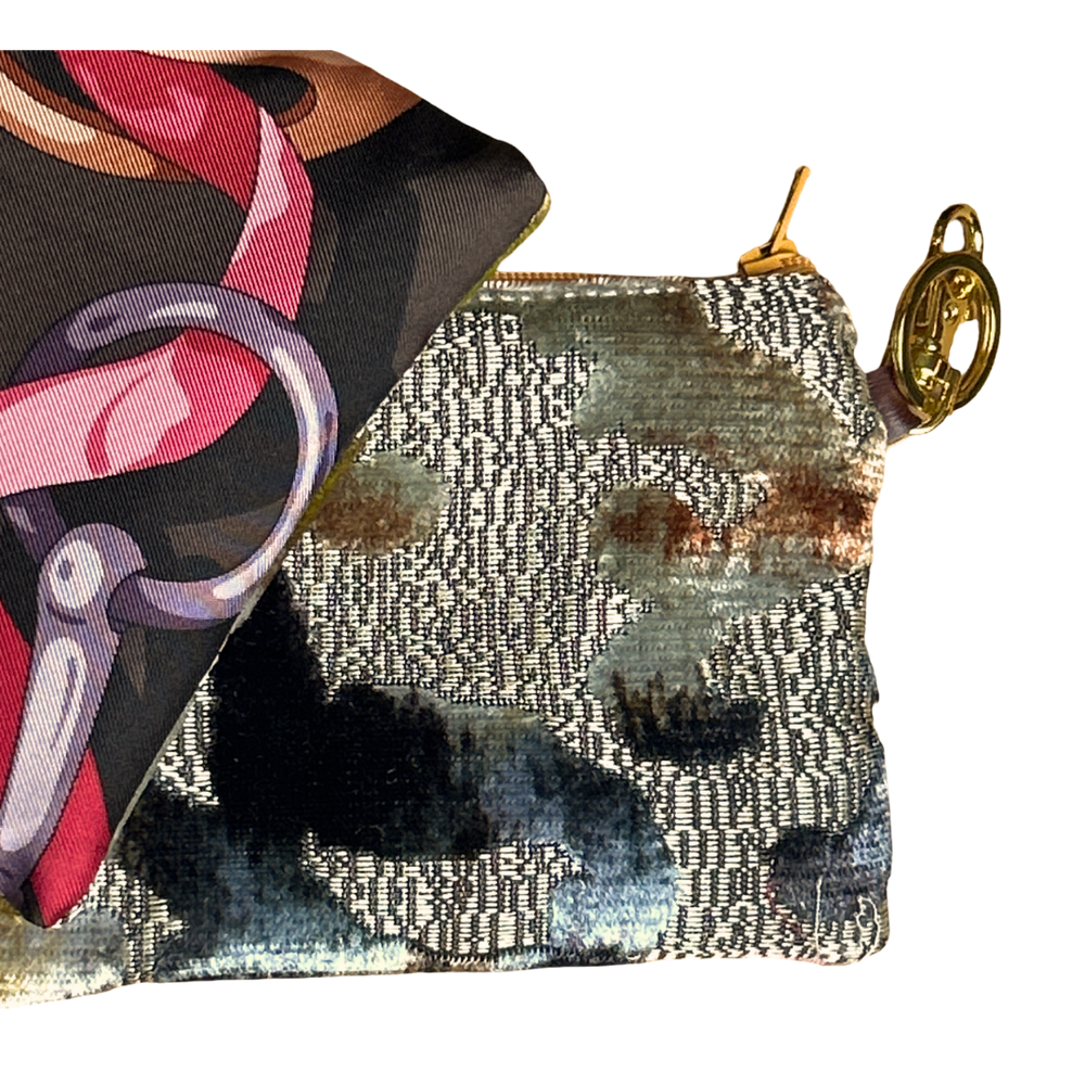 Horsebit Brown Vintage Silk Scarf Coffee Run Keychain Bag