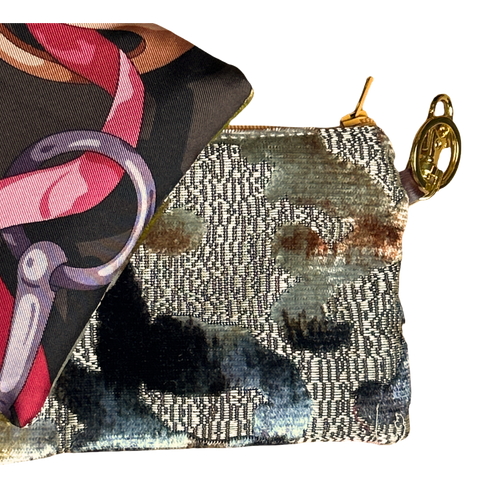 Horsebit Brown Vintage Silk Scarf Coffee Run Keychain Bag