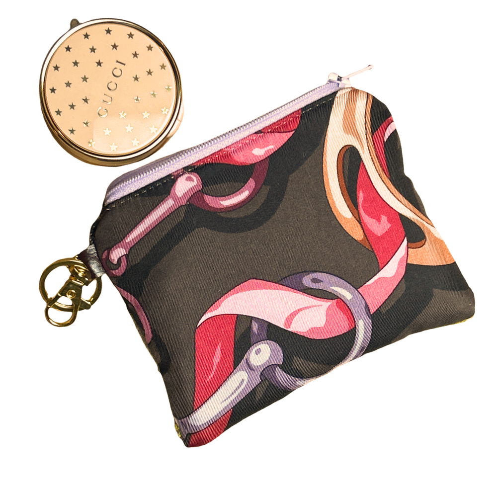 Horsebit Brown Vintage Silk Scarf Coffee Run Keychain Bag