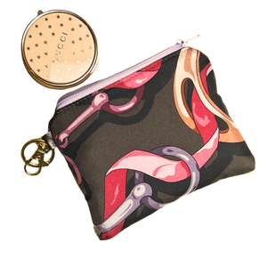 Horsebit Brown Vintage Silk Scarf Coffee Run Keychain Bag