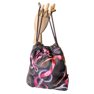 Horsebit Brown Vintage Silk Scarf Drawstring Crossbody Bag