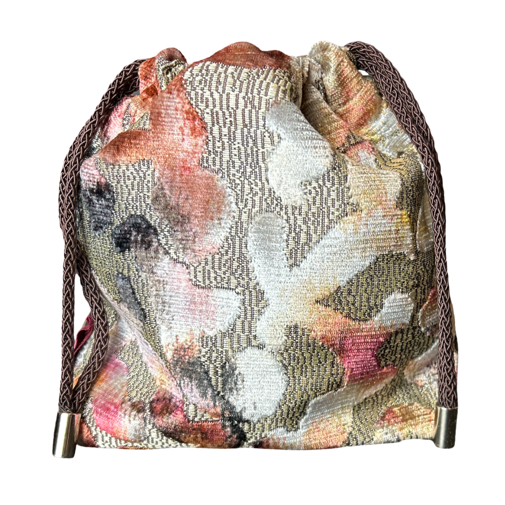 Horsebit Brown Vintage Silk Scarf Drawstring Crossbody Bag