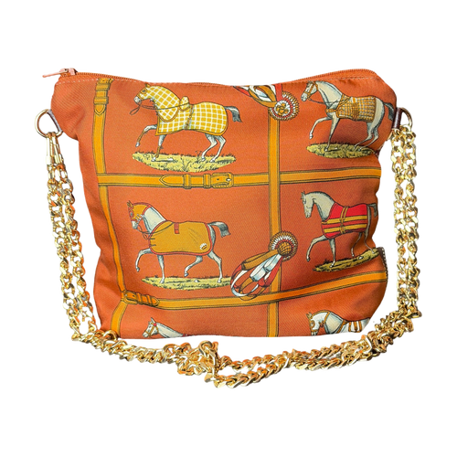 Petits Chevaux Orange Vintage Scarf Crossbody Bag