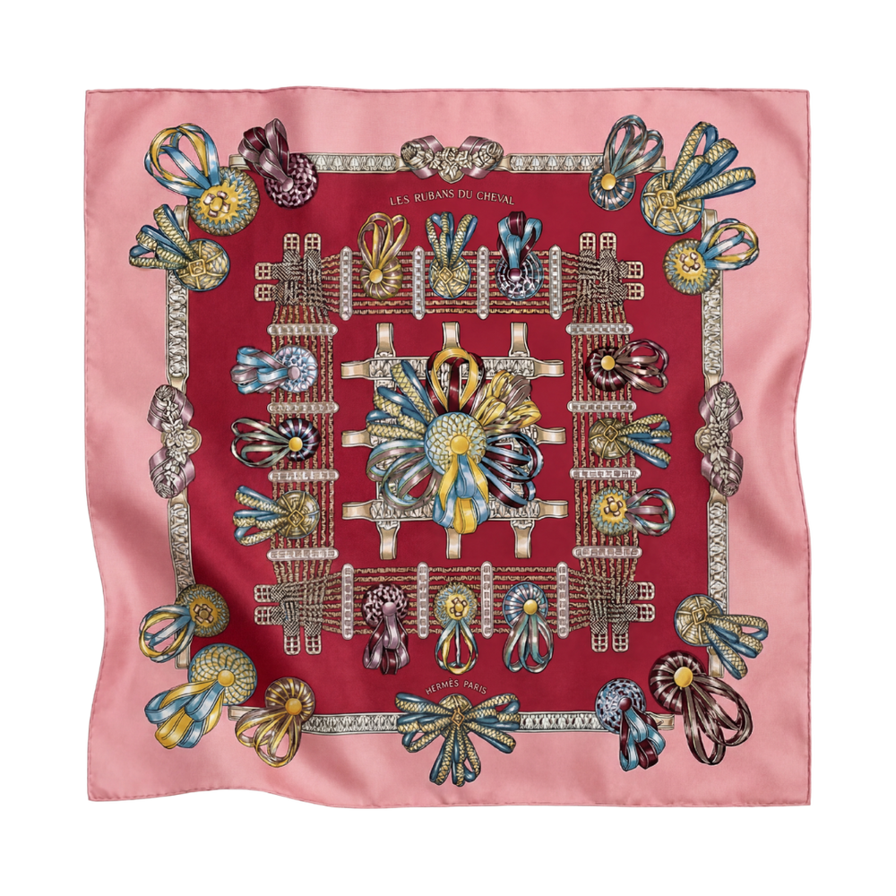 Rubans du Cheval Framed Vintage Silk Scarf 33"