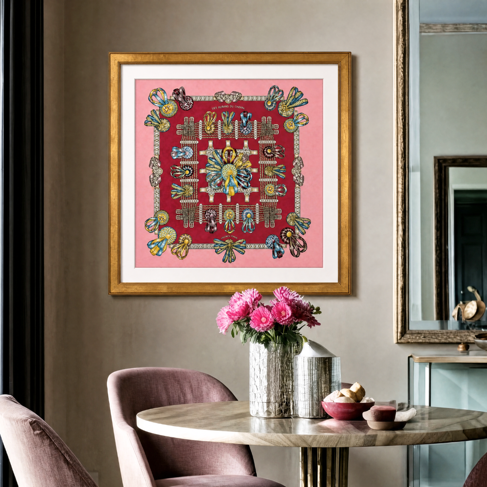 Rubans du Cheval Framed Vintage Silk Scarf 33"