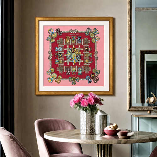 Rubans du Cheval Framed Vintage Silk Scarf 33"