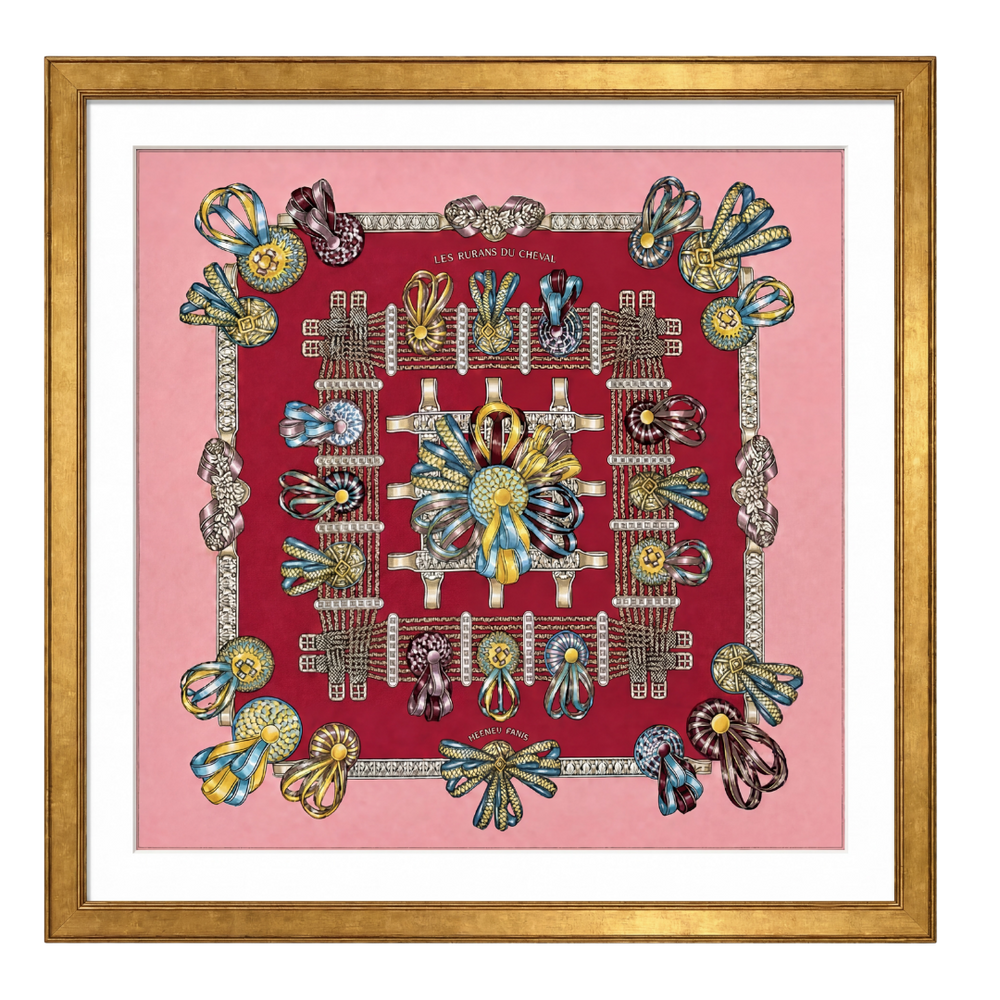 Rubans du Cheval Framed Vintage Silk Scarf 33"