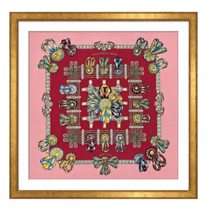 Rubans du Cheval Framed Vintage Silk Scarf 33"