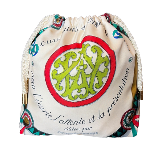 Couvertures et Tenues du Jour Ivory Vintage Silk Scarf Drawstring Crossbody Bag