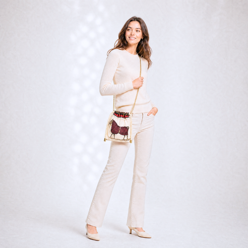 Couvertures et Tenues du Jour Ivory Vintage Silk Scarf Drawstring Crossbody Bag