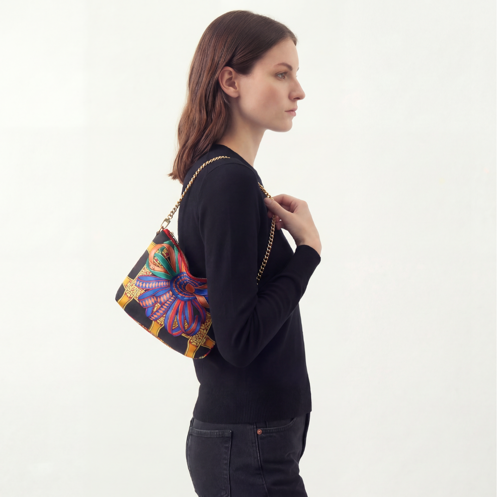 Rubans du Cheval Noir Vintage Silk Scarf Crossbody Bag