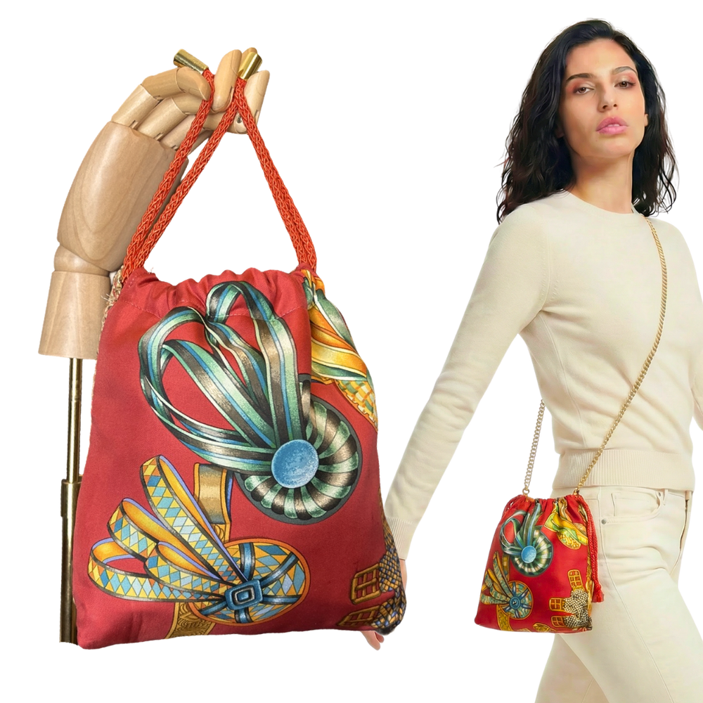 Rubans du Cheval Venetian Red Vintage Scarf Drawstring Crossbody Bag