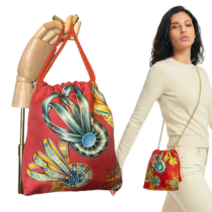 Rubans du Cheval Venetian Red Vintage Scarf Drawstring Crossbody Bag