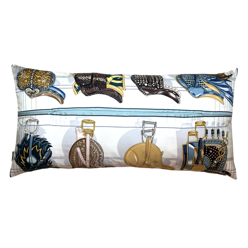 Tous en Selle Vintage Silk Scarf Lumbar Pillow 35"