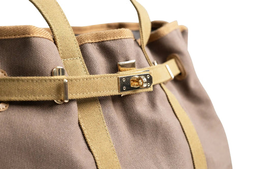 Huntley Equestrian Barkin Canvas Tote Bag with Gold Hardware, Tan