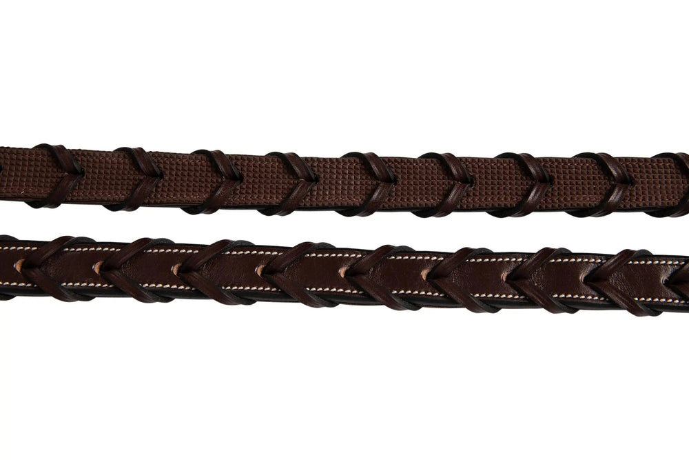 Huntley Equestrian Fancy Stitched Rubber Lined Laced Reins, Size Full