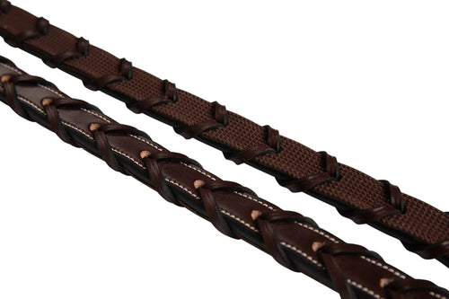Huntley Equestrian Fancy Stitched Rubber Lined Laced Reins, Size Full