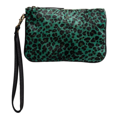 Huntley Equestrian Hair on Hide Leather Wristlet Clutch Wallet Purse, Golden Foil