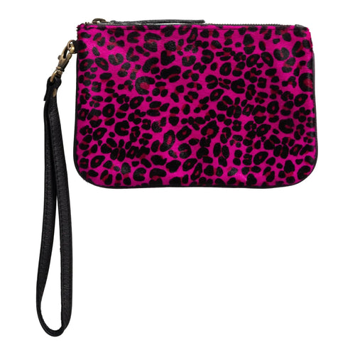 Huntley Equestrian Hair on Hide Leather Wristlet Clutch Wallet Purse, Golden Foil