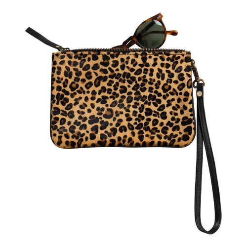 Huntley Equestrian Hair on Hide Leather Wristlet Clutch Wallet Purse, Golden Foil