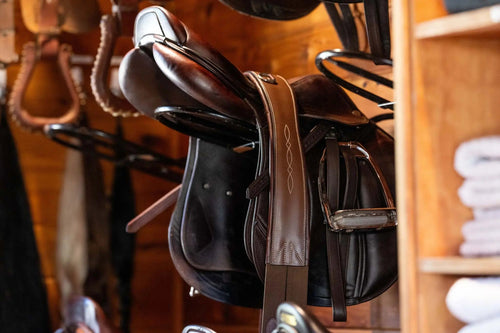 Huntley Equestrian Sedgwick Leather Fancy Stitched Padded Leather Contour Shaped Girth with Double End Elastic